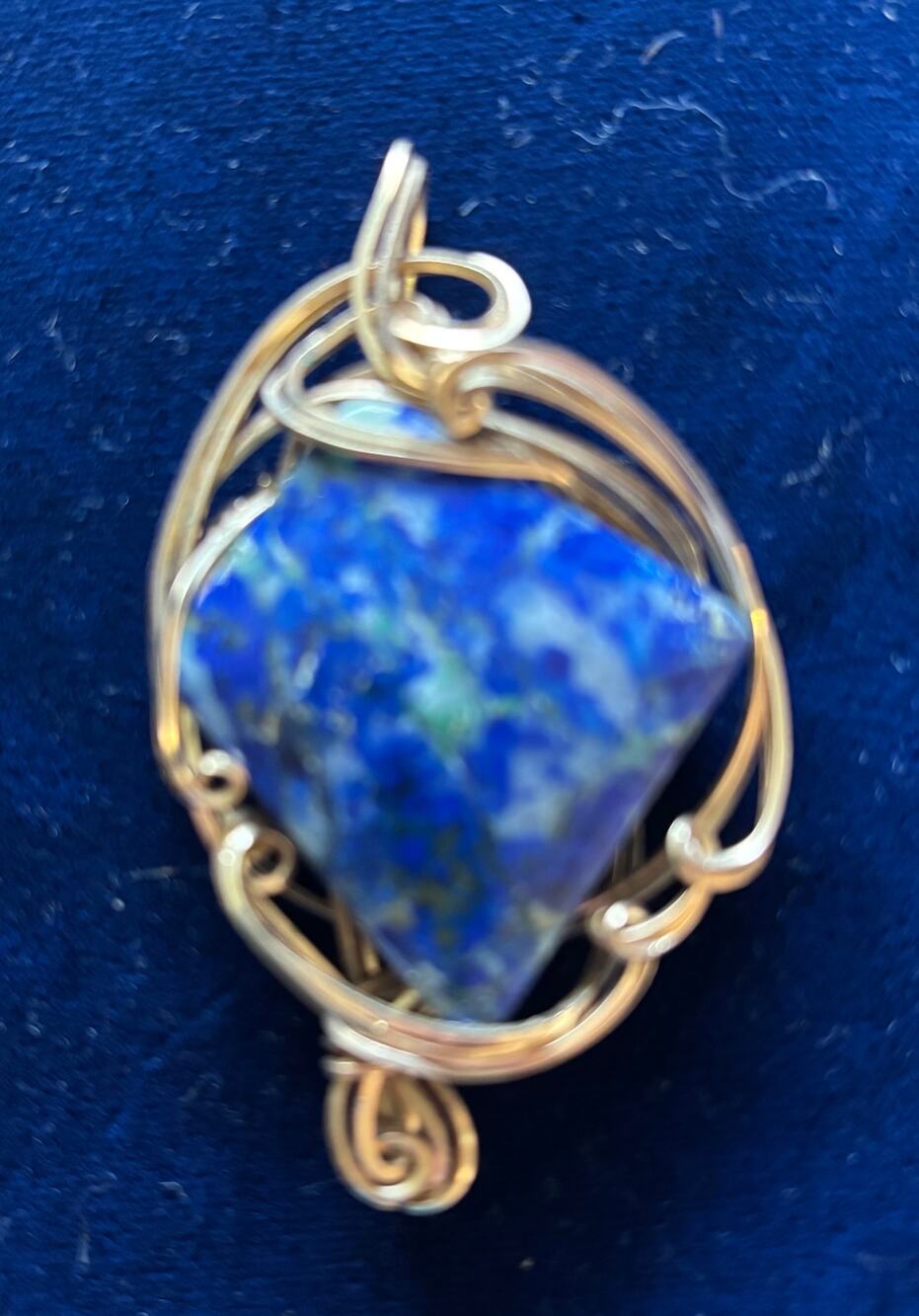 Lapis Lazuil Natural Artisian Custom Made Wire Wrapped Pendant 2.75 x 1.75 New